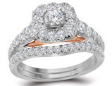 9/10 Carat (H-I, I1) Halo Diamond Engagement Ring Bridal Wedding Set in 14K White Gold